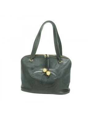 Chanel Shoulder Bag Caviar Leather Black Gold